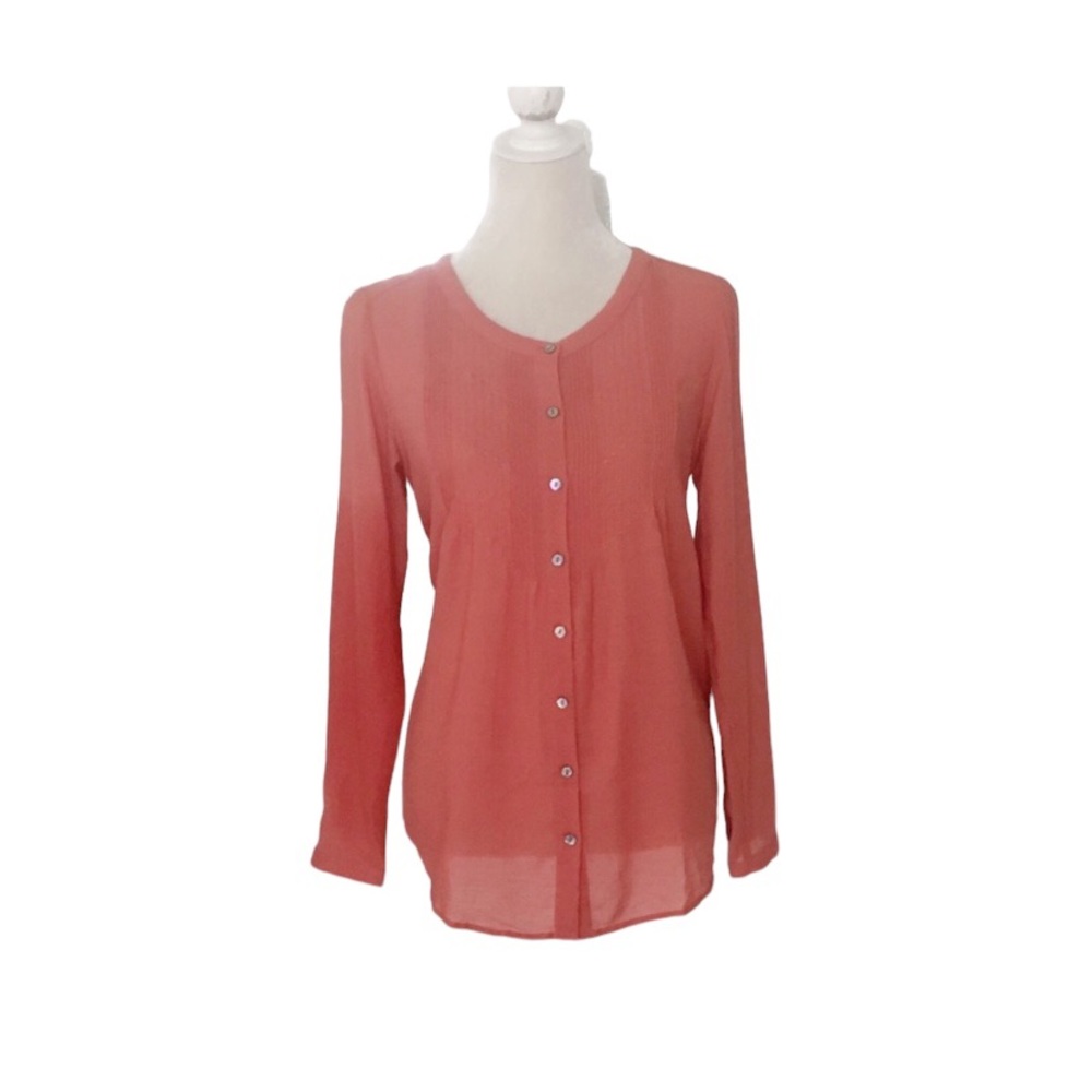 J. Jill Peach Coral Long Sleeve Button Down Shirt Size Small